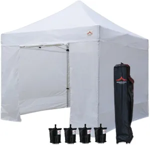 10'x10' Pop Up Canopy Tent Commercial Instant Shelter, with 4 Removable Zippered Side Walls and Heavy Duty Roller Bag, 4 Sand Bags White