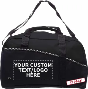 12 Center Court Duffel Bags Set - Customizable Text, Logo - Polyester, Zippered, Front Pocket, Adjustable Strap - Black