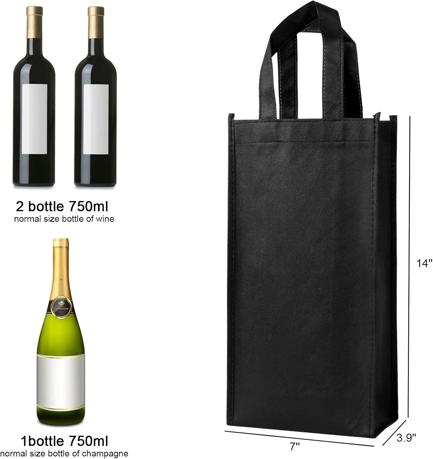 12pcs 2 Bottle Reusable Wine Bags, 7”×3.9”×14” Wine Gift Bag, Non-Woven Fabric Wine Bags for Wine Bottles Gifts, Wine Bottle Gift Bags with Handle for Halloween, Party, Wedding