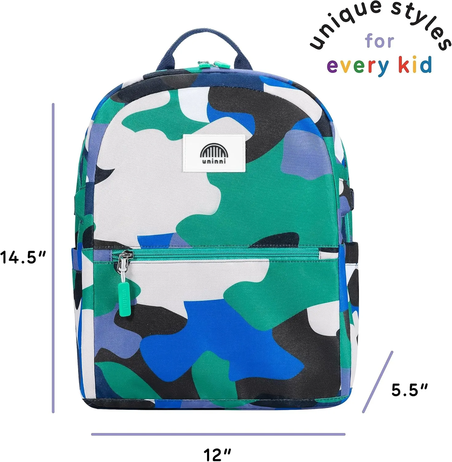 14" Kids Backpack for Girls and Boys Age 5-8 Years Old with Padded, and Adjustable Shoulder Straps - Camouflage (Blue/Green)
