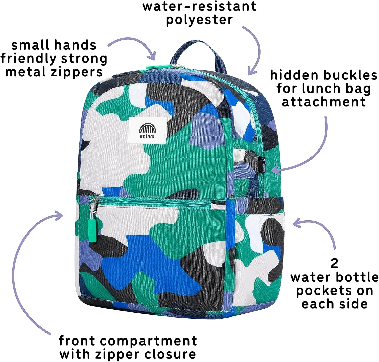 14" Kids Backpack for Girls and Boys Age 5-8 Years Old with Padded, and Adjustable Shoulder Straps - Camouflage (Blue/Green)
