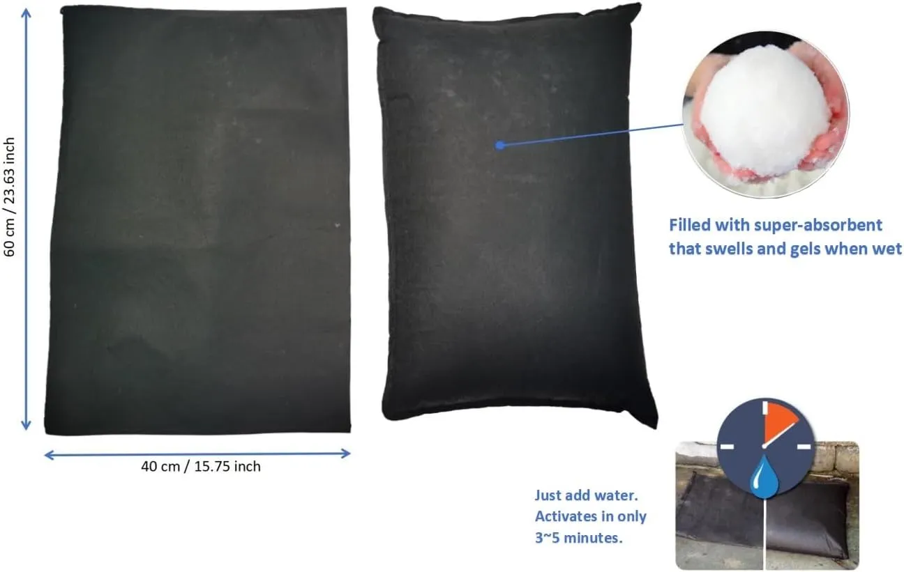 2-Pack 23.62" x 15.75" Water Activated Flood Bags Sandless Sandbags for Flooding Black