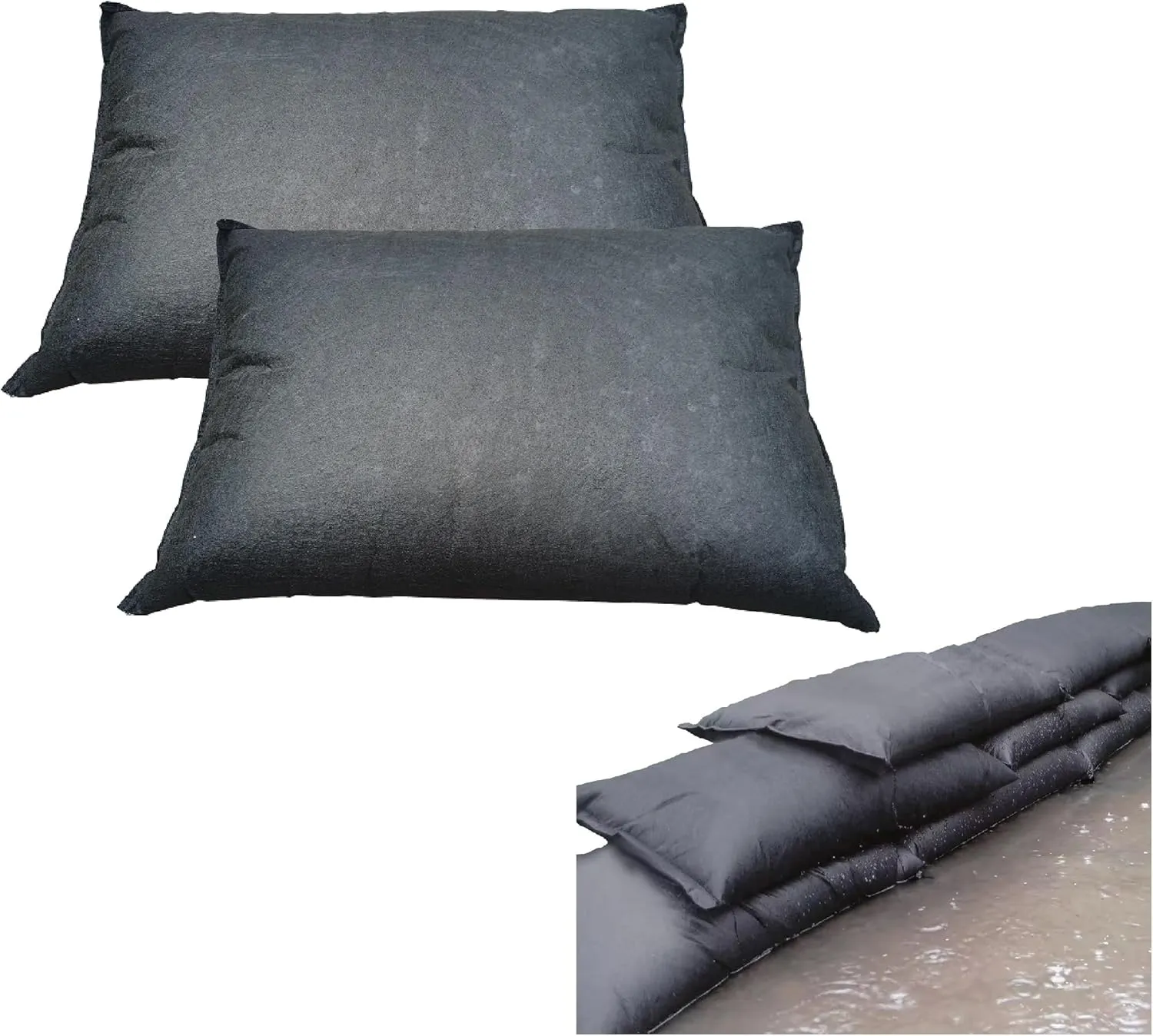 2-Pack 23.62" x 15.75" Water Activated Flood Bags Sandless Sandbags for Flooding Black