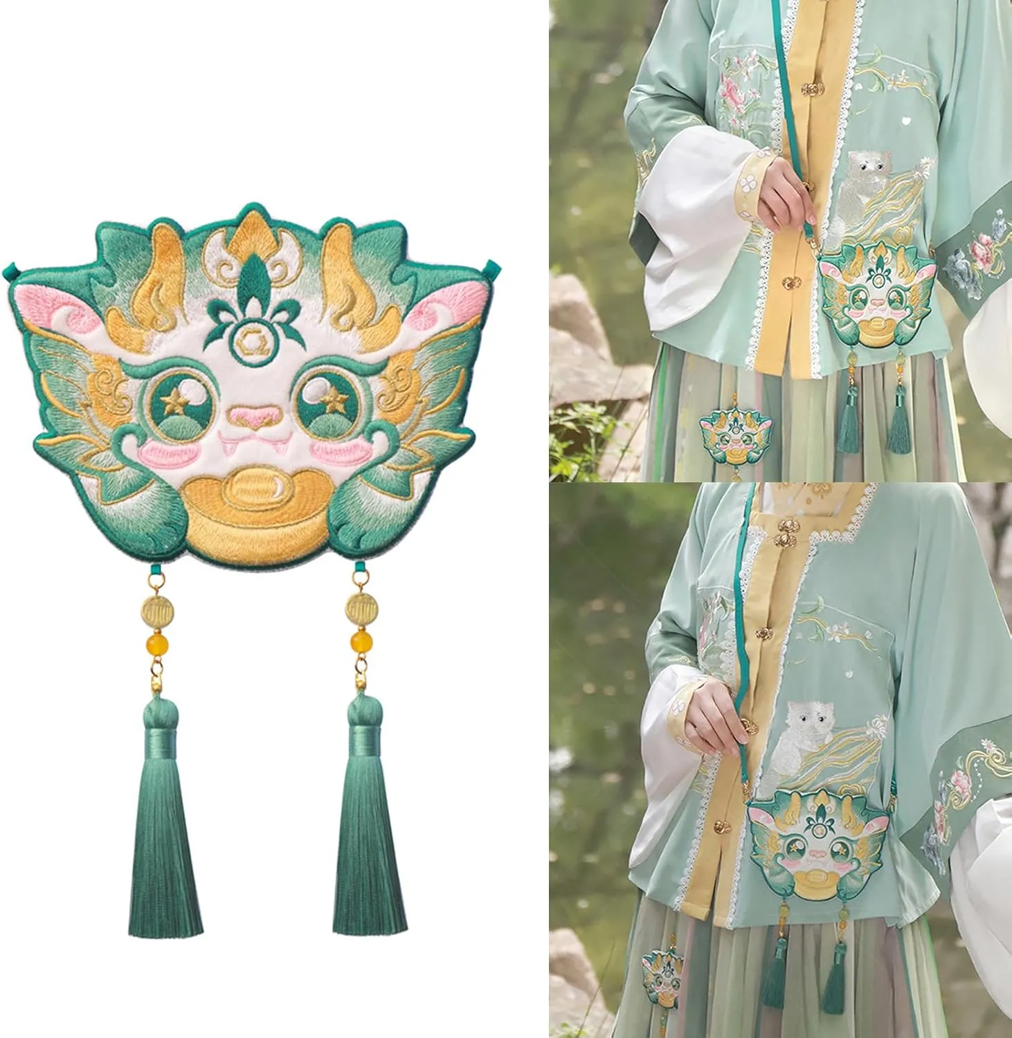 2024 Crossbody Bag Fashion Chinese Dragon Year Square Bag Embroidery Bag Shoulder Bag for Teen Women Girl