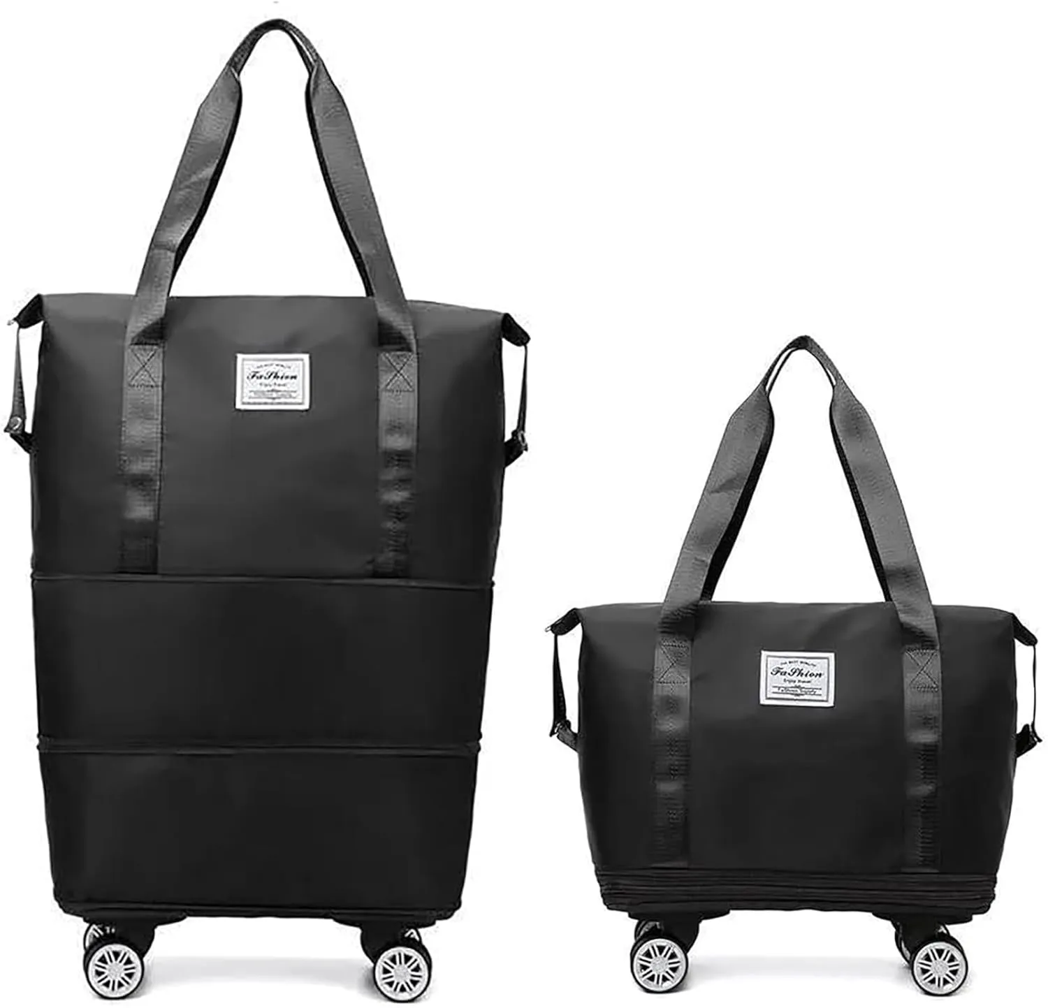 2025 Beente Travel Bag with Wheels, Large Capacity with Removable Universal Wheels Tote Luggage for Easy Travel (Black)