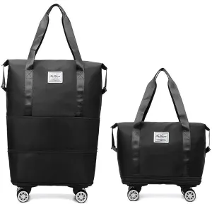 2025 Beente Travel Bag with Wheels, Large Capacity with Removable Universal Wheels Tote Luggage for Easy Travel (Black)