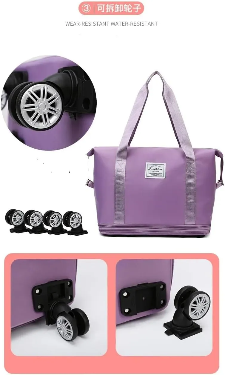 2025 New Travel Bag with Wheels, Expandable & Foldable Large Capacity Rolling Luggage, Adjustable Shoulder Strap & Detachable Wheels(Blue)