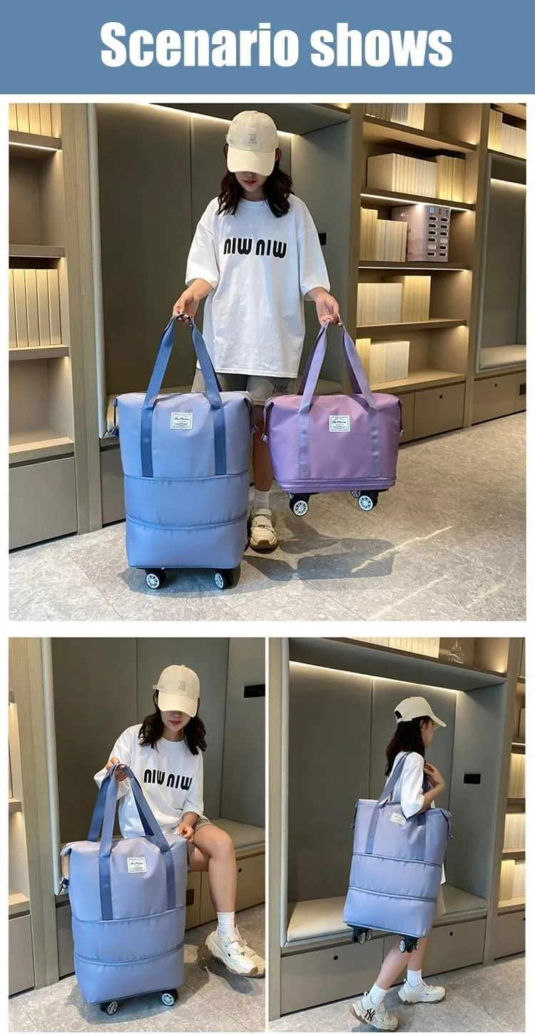 2025 New Travel Bag with Wheels, Expandable & Foldable Large Capacity Rolling Luggage, Adjustable Shoulder Strap & Detachable Wheels(Blue)