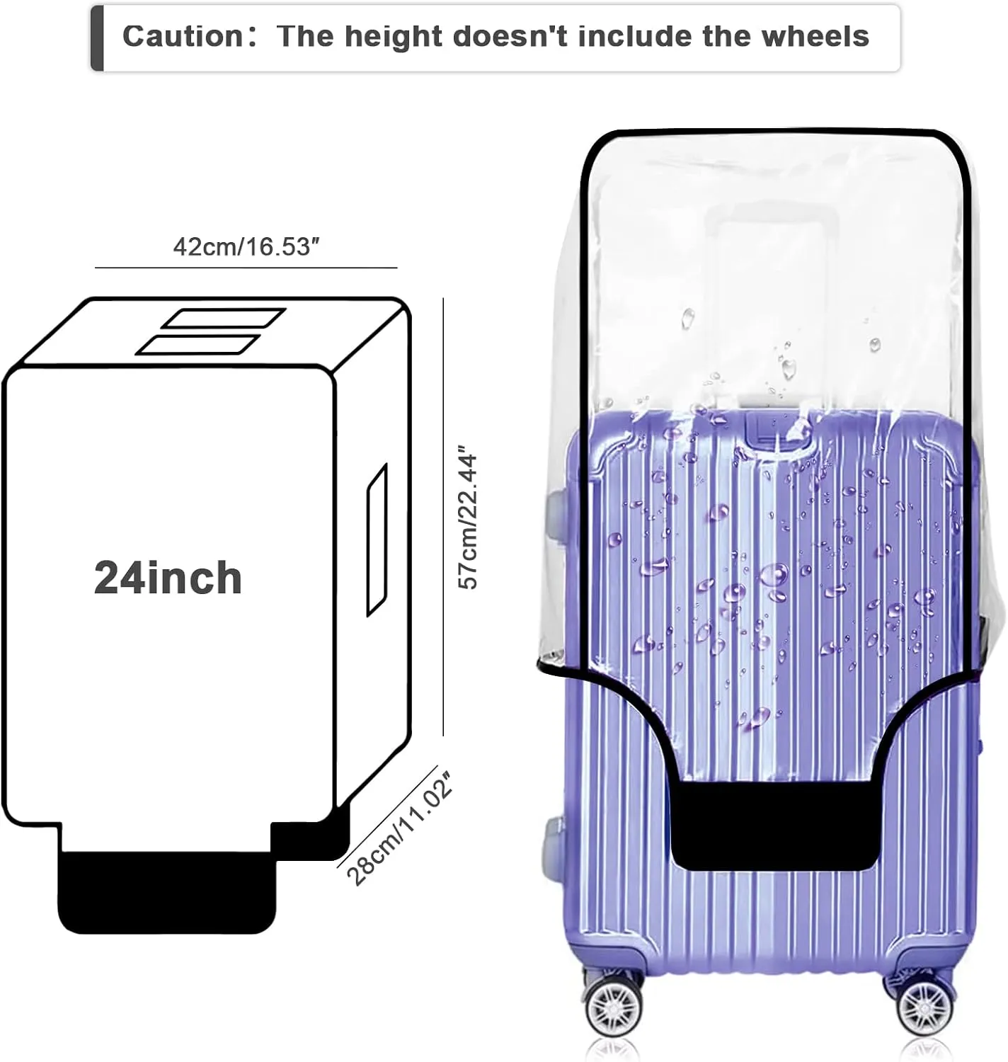 24 Inch Clear PVC Luggage Cover, 0.4mm Thick Heavy-Duty Waterproof, Dustproof, Anti-Scratch Suitcase Cover, Luggage Covers for Suitcase TSA Approved, Fits 23"-25" Wheeled Luggage