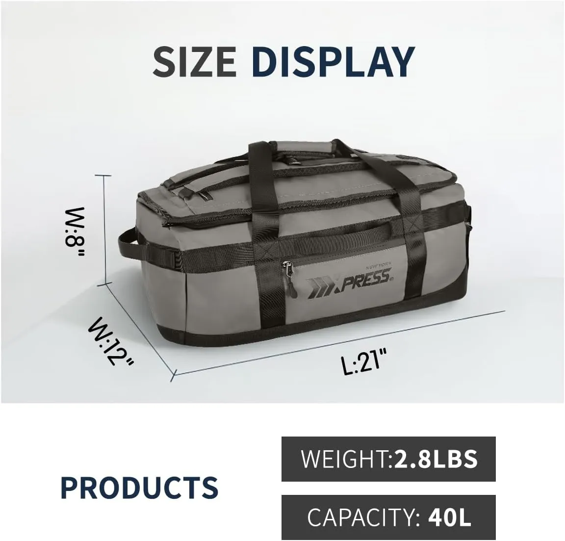 2in1 Travel Backpack Duffle Convertible Duffel Bag with Backpack Straps,40L#Grey