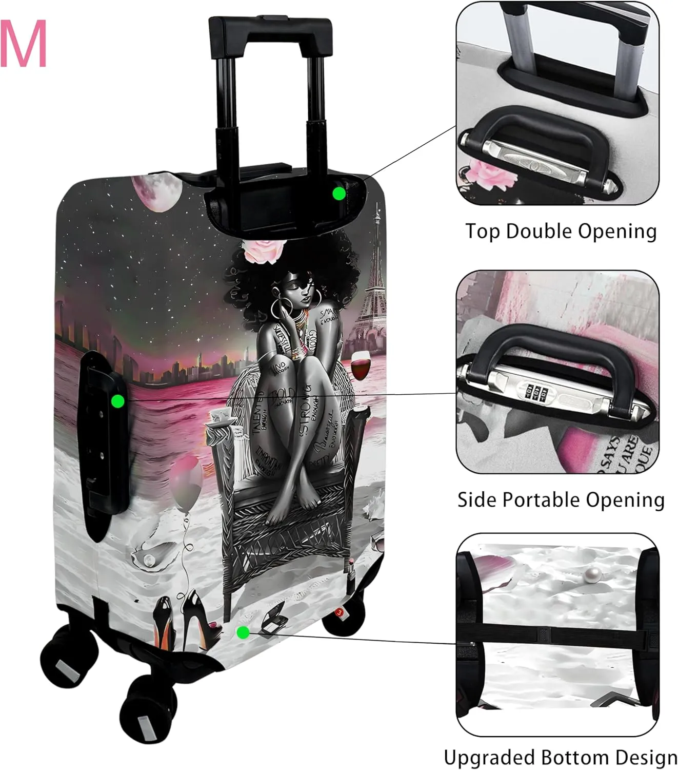 3 Pieces of Luggage Cover Travel Suitcase Protector Cute Girls Elastic Washable Baggage Covers for Set of 3 Luggage (S&M &L)