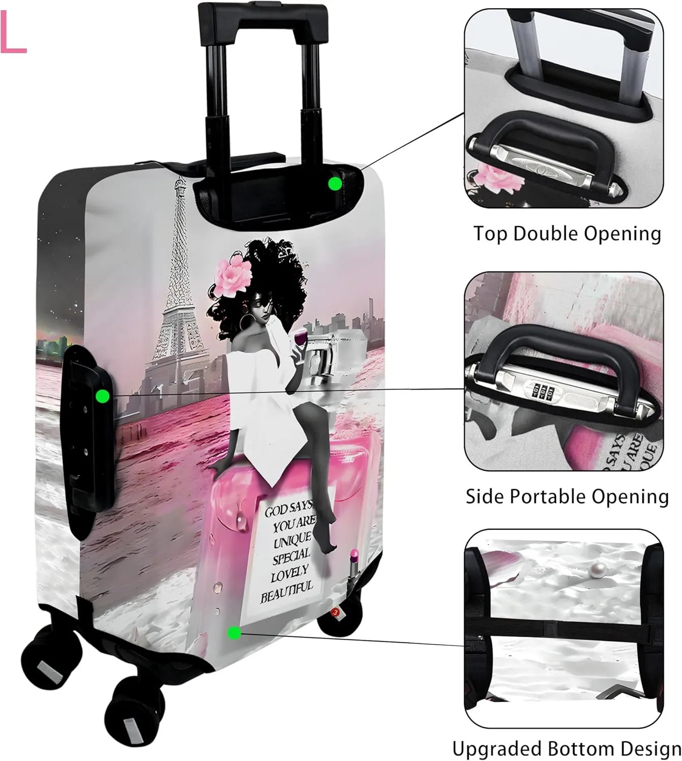 3 Pieces of Luggage Cover Travel Suitcase Protector Cute Girls Elastic Washable Baggage Covers for Set of 3 Luggage (S&M &L)