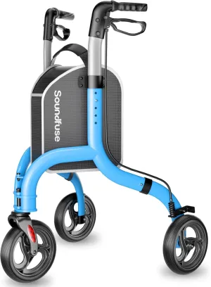 3 Wheel Walkers for Seniors, Lightweight Foldable Aluminum Rollator Walker, Height Adjustable Three Wheel Walker, FSA HSA Eligible, Blue