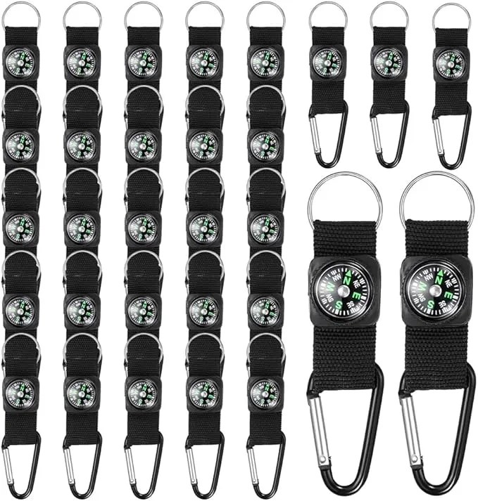 30 Pcs Belt Clip Compass Black Prize Belt Compass Keychain Compass Bulk Metal Work Clips Guiding Hiking Carabiner Outdoors Boys Girls Scouts Rock Climbing Camo Birthday Party Favors