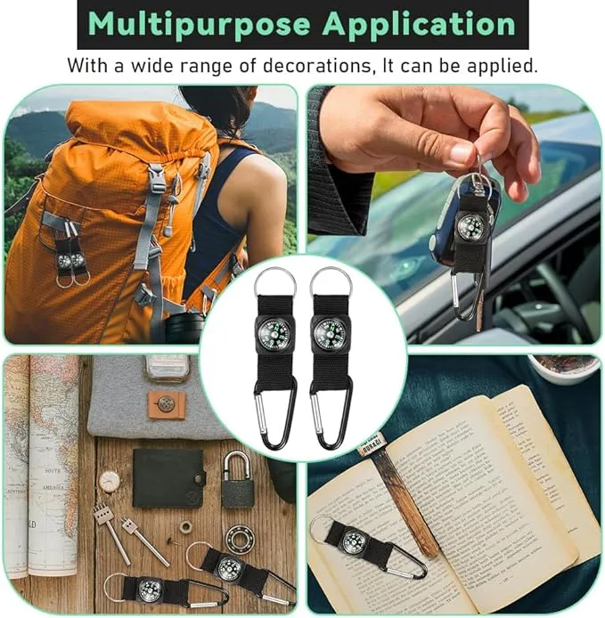 30 Pcs Belt Clip Compass Black Prize Belt Compass Keychain Compass Bulk Metal Work Clips Guiding Hiking Carabiner Outdoors Boys Girls Scouts Rock Climbing Camo Birthday Party Favors