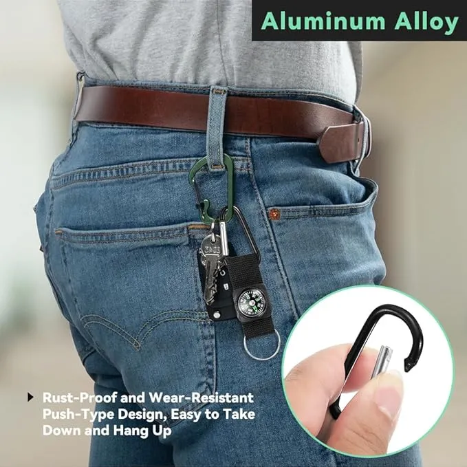 30 Pcs Belt Clip Compass Black Prize Belt Compass Keychain Compass Bulk Metal Work Clips Guiding Hiking Carabiner Outdoors Boys Girls Scouts Rock Climbing Camo Birthday Party Favors