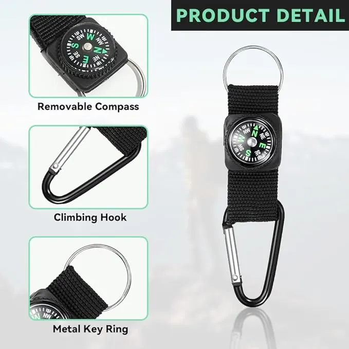 30 Pcs Belt Clip Compass Black Prize Belt Compass Keychain Compass Bulk Metal Work Clips Guiding Hiking Carabiner Outdoors Boys Girls Scouts Rock Climbing Camo Birthday Party Favors