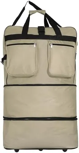 36" Expandable Duffle Bag (Lightweight) Rolling Wheeled Spinner Suitcase Luggage for Travel and Storage (Khaki)