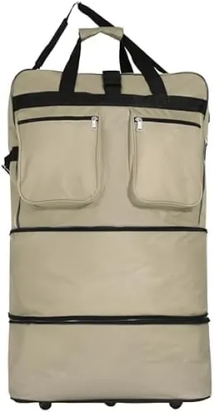 36" Expandable Duffle Bag (Lightweight) Rolling Wheeled Spinner Suitcase Luggage for Travel and Storage (Khaki)