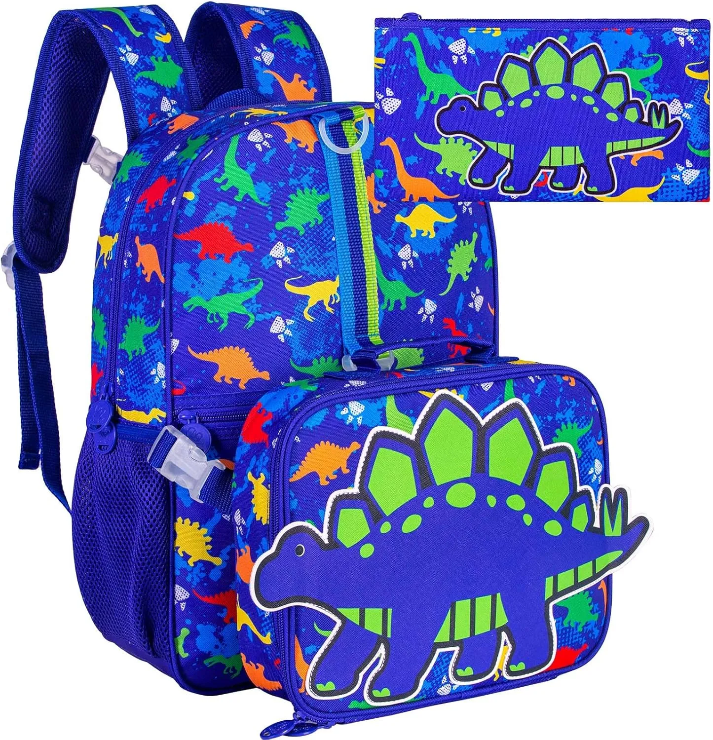 3PCS Dinosaur Backpack, 16" Boys Bookbag and Lunch Box for Kids, Preschool Backpacks for Elementary Students
