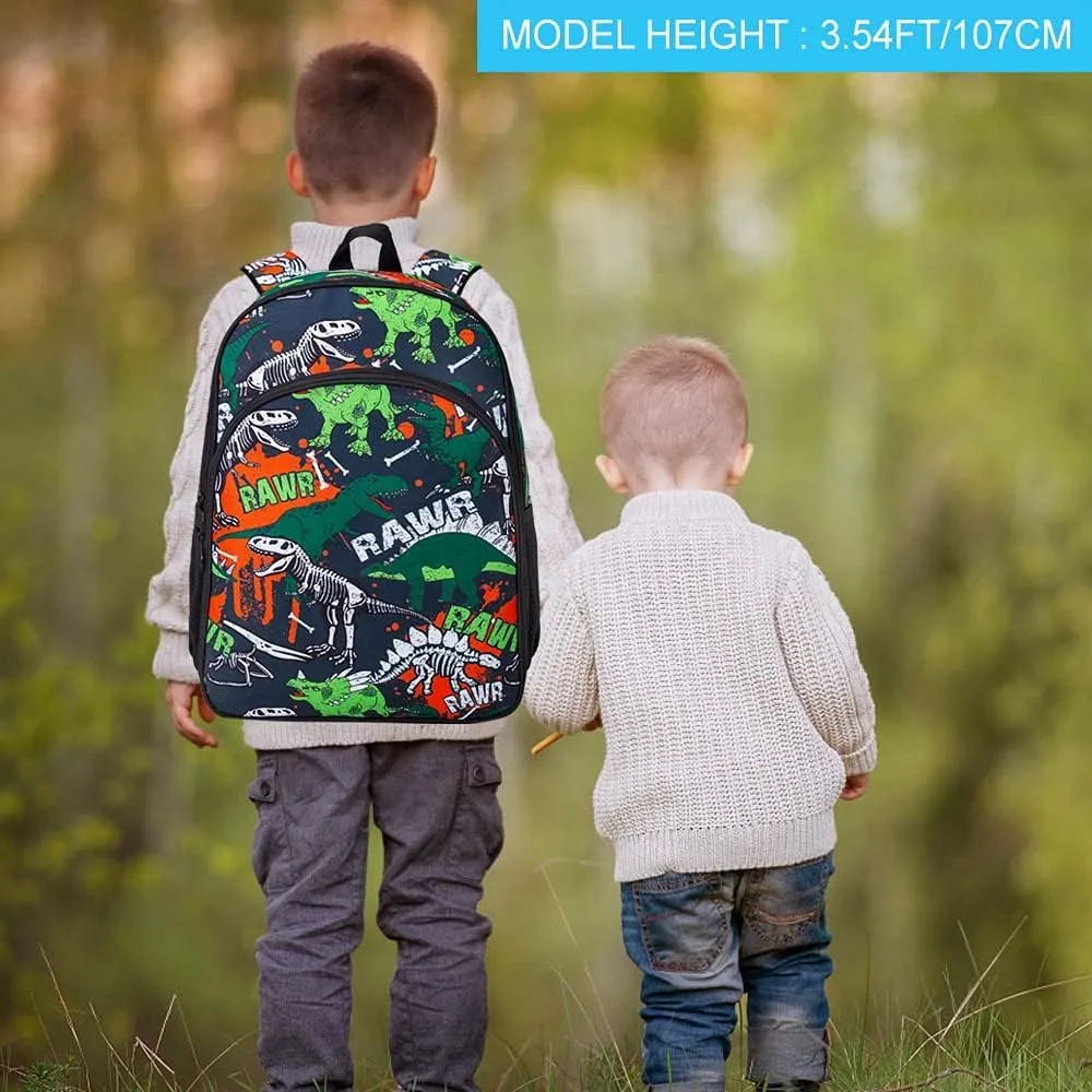 3PCS Dinosaur Backpack for Boys, 16 Inch Kids Water Resistant Preschool Elementary Kindergarten Bookbags and Lunch Box