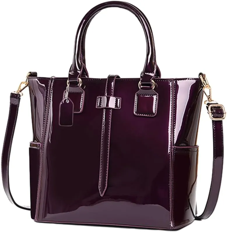 3PCS Set Shoulder Handbag for Women Patent Leather Top-handle Purse Glossy Shopper Work Crossbody Satchel