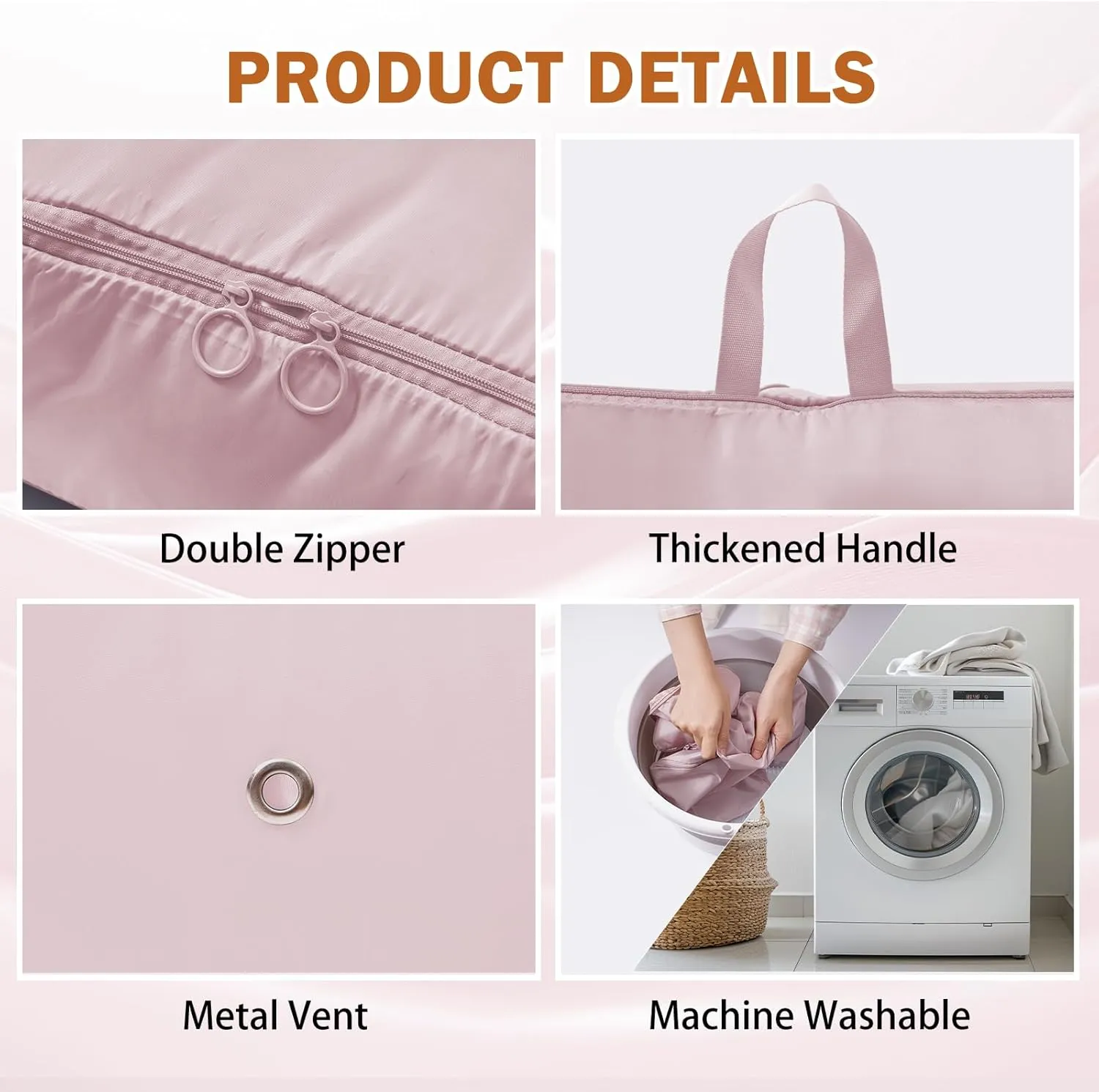 4 Pack Ultra Space Saving Self Compression Organizer, 2025 Upgrade Space Saver Compression Storage Bag, Premium Comforter Bedding Storage Bag (Pink, M - 40 * 30 * 18cm)