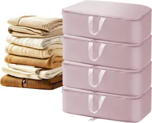 4 Pack Ultra Space Saving Self Compression Organizer, 2025 Upgrade Space Saver Compression Storage Bag, Premium Comforter Bedding Storage Bag (Pink, M - 40 * 30 * 18cm)