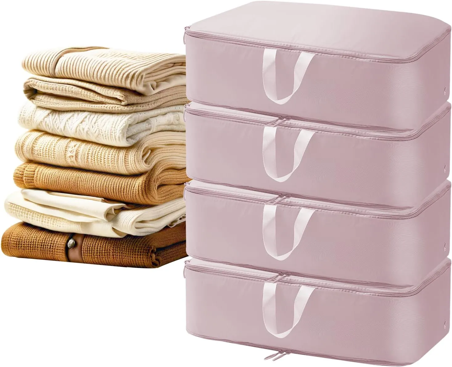 4 Pack Ultra Space Saving Self Compression Organizer, 2025 Upgrade Space Saver Compression Storage Bag, Premium Comforter Bedding Storage Bag (Pink, M - 40 * 30 * 18cm)
