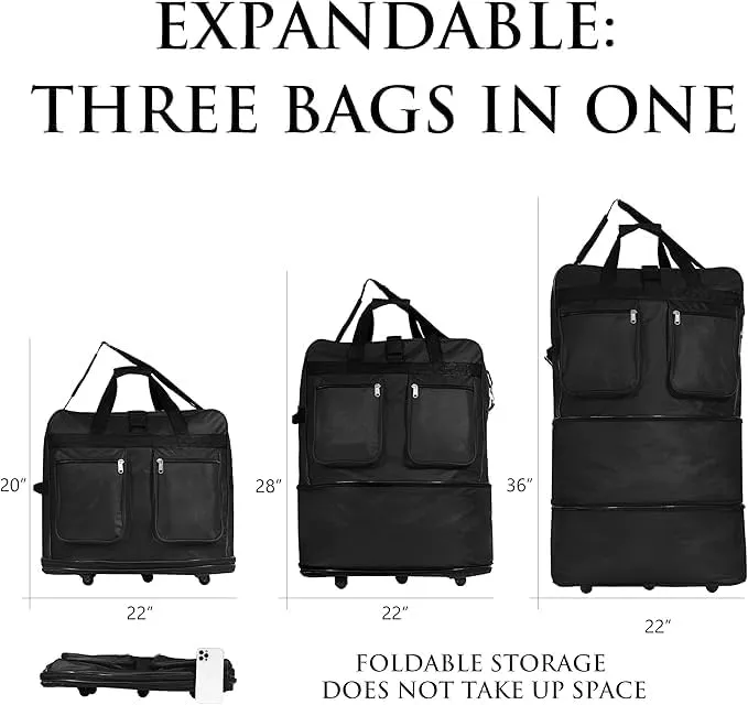 40" Duffle Bag Expandable Rolling Lightweight Wheeled Spinner Suitcase Luggage for Travel and Storage