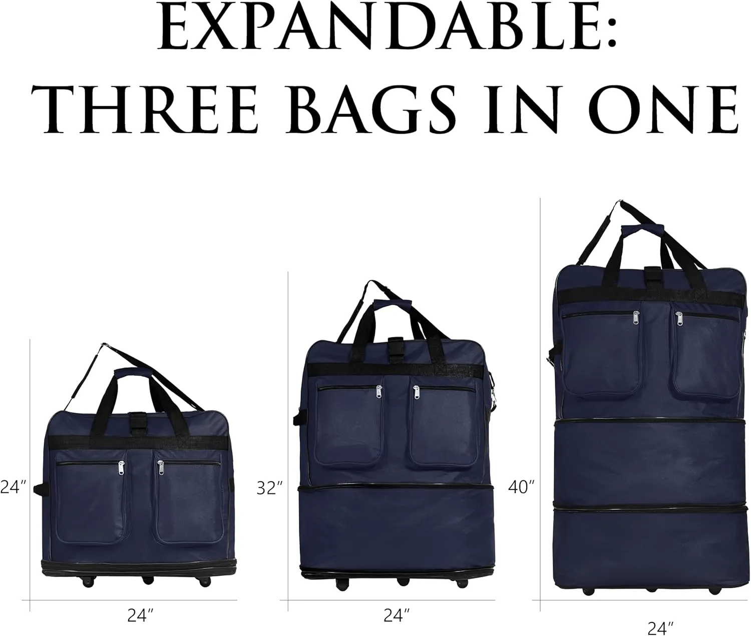 40"" NAVY BLUE Large Expandable Rolling 6 Wheeled Duffel Bag Spinner Suitcase Luggage, BLK1PK40