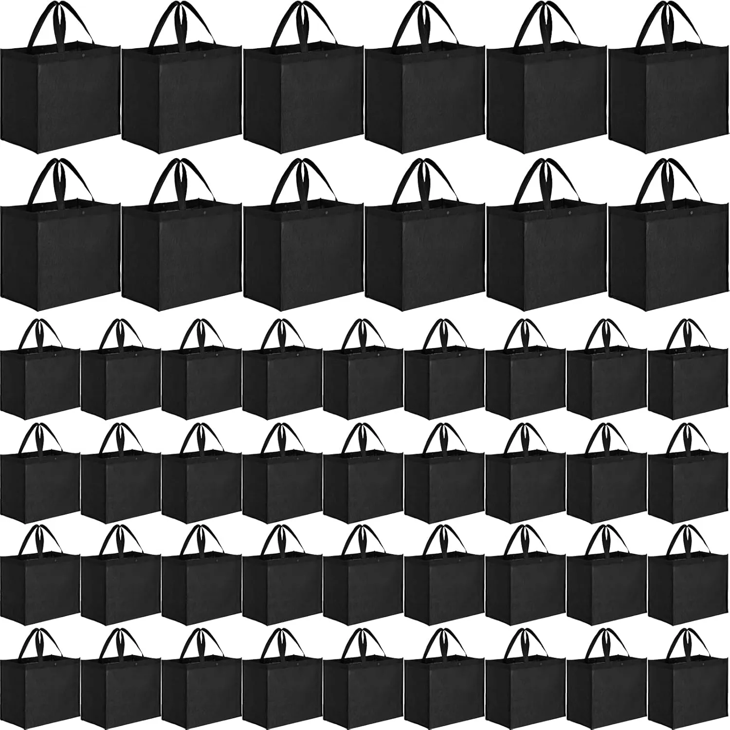 48 Pack Reusable Grocery Bags 13'' L x 9.4'' W x 15'' H Large Foldable Shopping Tote Bag Non Woven with Handle and Plastic