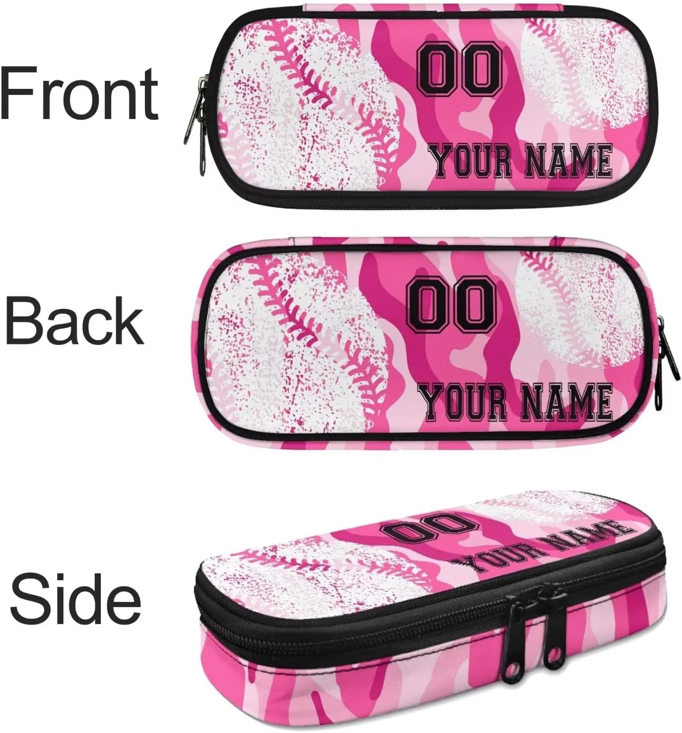 4PCS Baseball Print Customized School Bookbag for Kids, Pink Purple Camouflage Laptop Backpack Crossbody Bag Hiking Daypack Lunch Bag Pencil Organizer