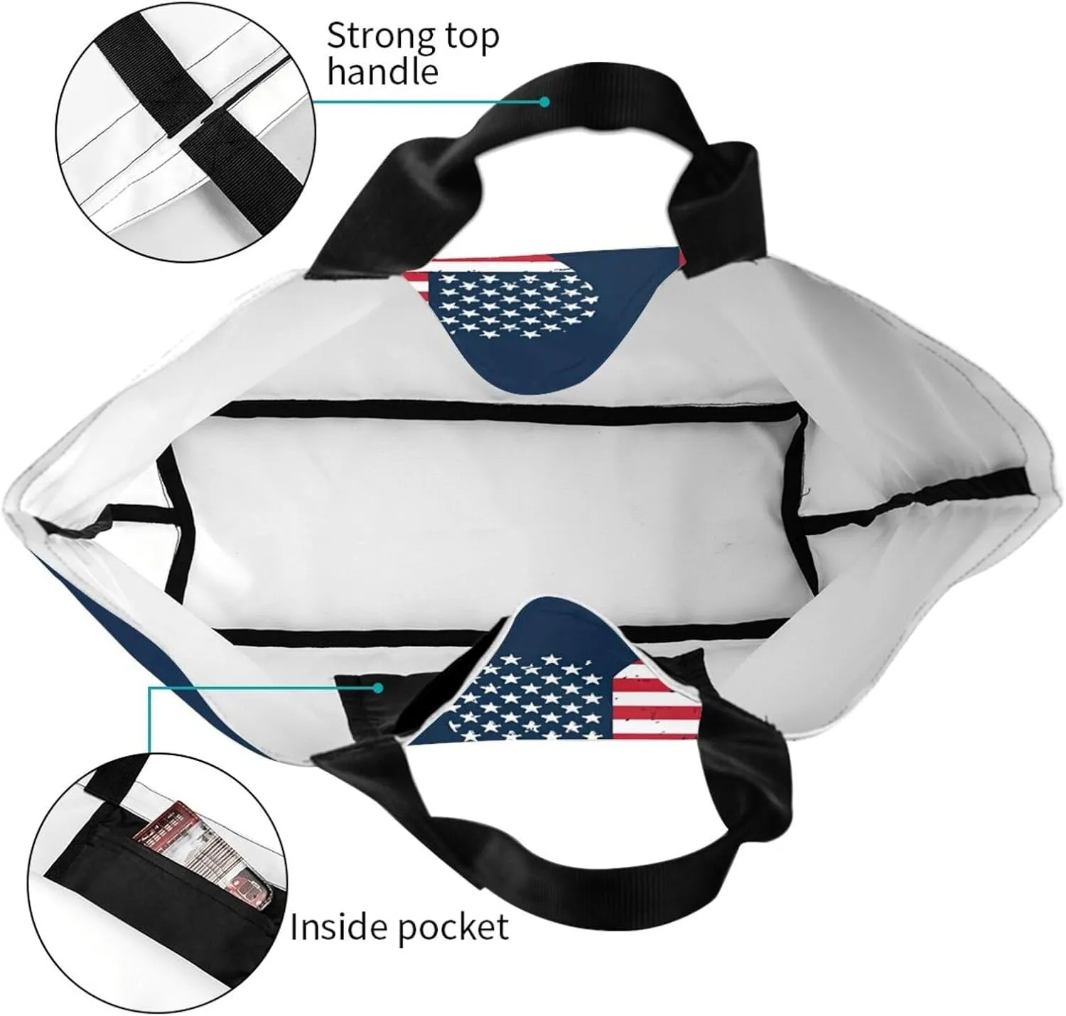 4th of July Tote Bag Women large American flag bag Interior Pocket Reusable Independence day Travel tote bags