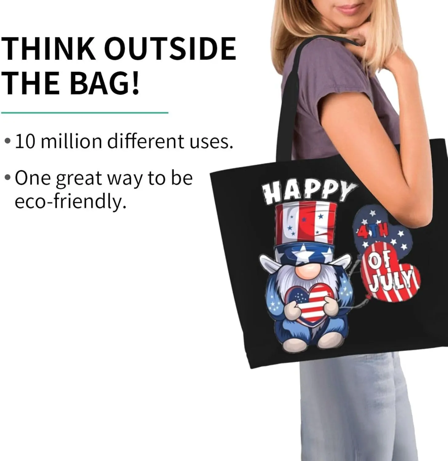 4th of July Tote Bag Women large American flag bag Interior Pocket Reusable Independence day Travel tote bags