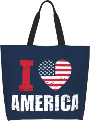 4th of July Tote Bag Women large American flag bag Interior Pocket Reusable Independence day Travel tote bags