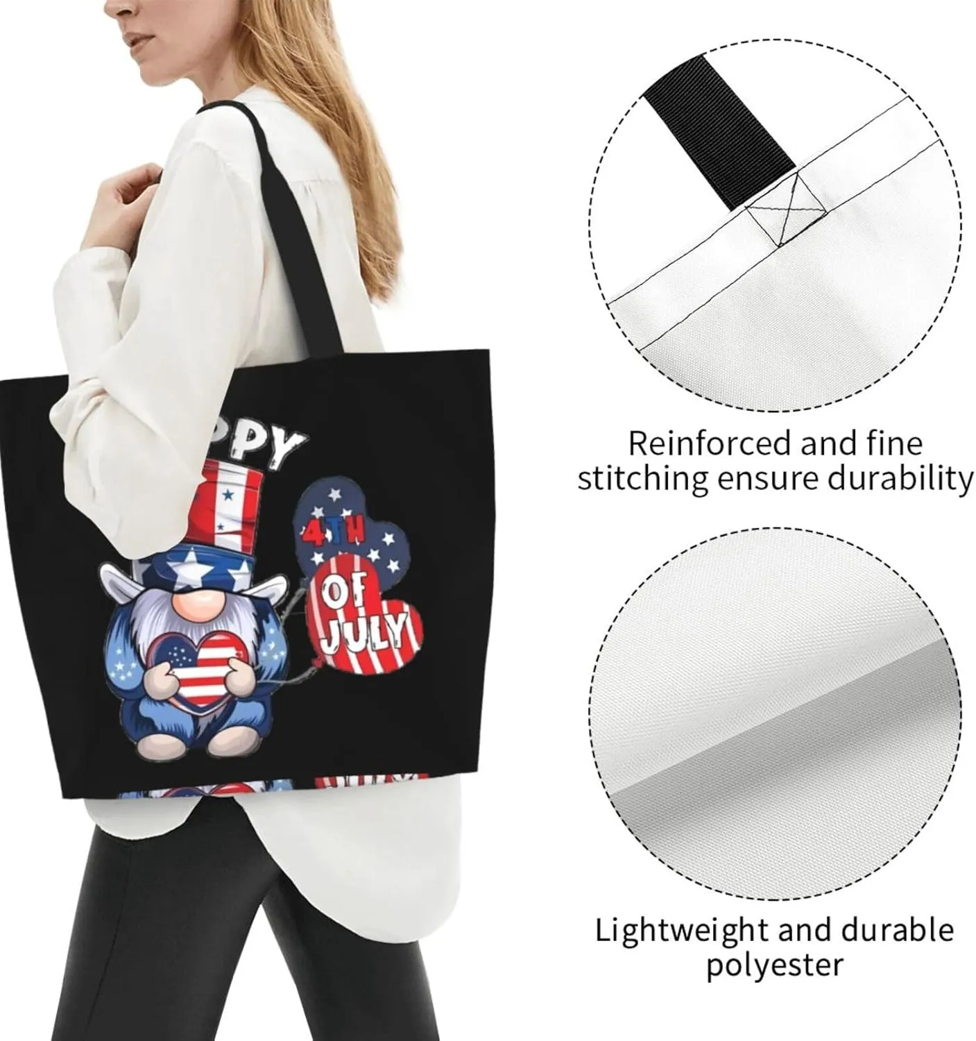 4th of July Tote Bag Women large American flag bag Interior Pocket Reusable Independence day Travel tote bags