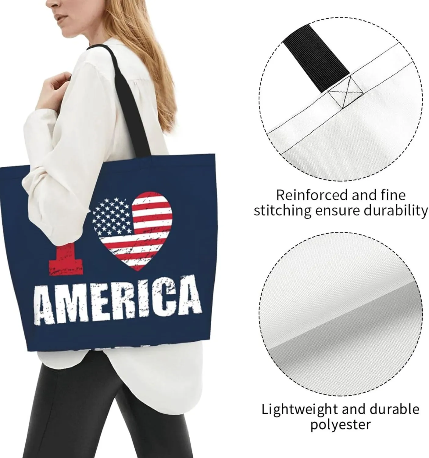 4th of July Tote Bag Women large American flag bag Interior Pocket Reusable Independence day Travel tote bags