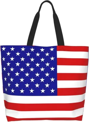 4th of July Tote Bag Women large American flag bag Interior Pocket Reusable Independence day Travel tote bags