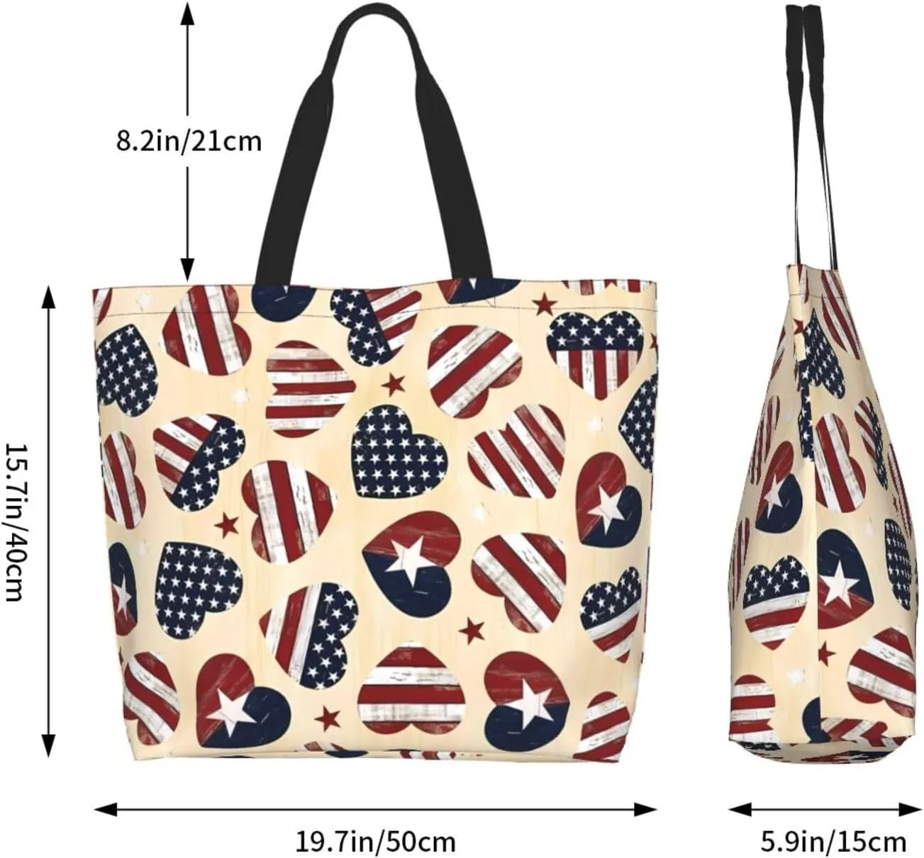 4th of July Tote Bag Women large American flag bag Interior Pocket Reusable Independence day Travel tote bags