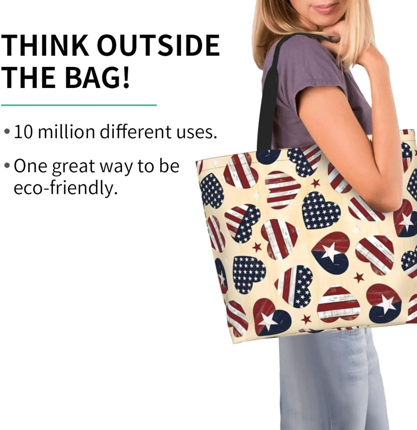 4th of July Tote Bag Women large American flag bag Interior Pocket Reusable Independence day Travel tote bags