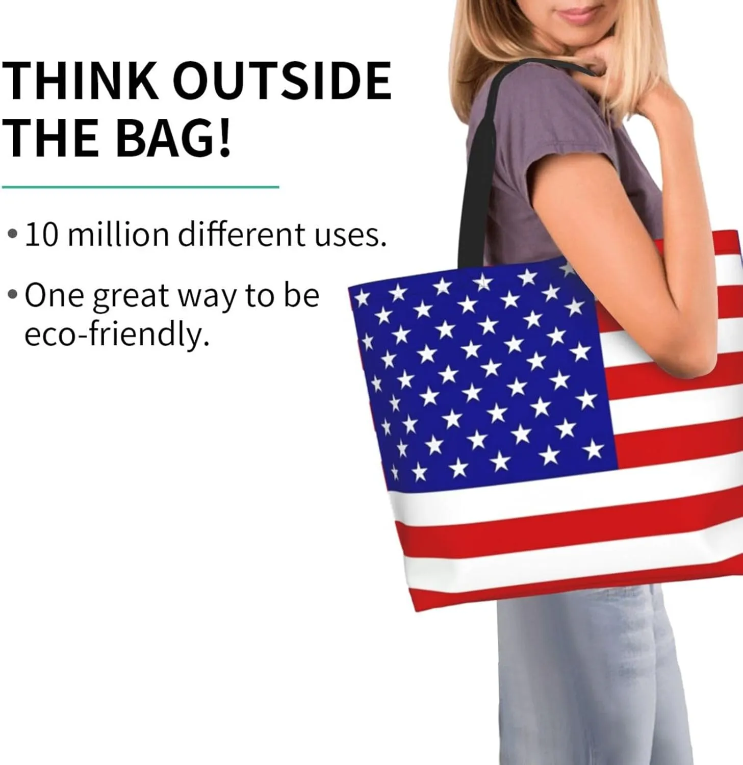 4th of July Tote Bag Women large American flag bag Interior Pocket Reusable Independence day Travel tote bags