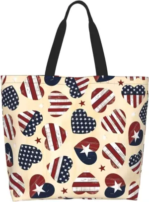 4th of July Tote Bag Women large American flag bag Interior Pocket Reusable Independence day Travel tote bags