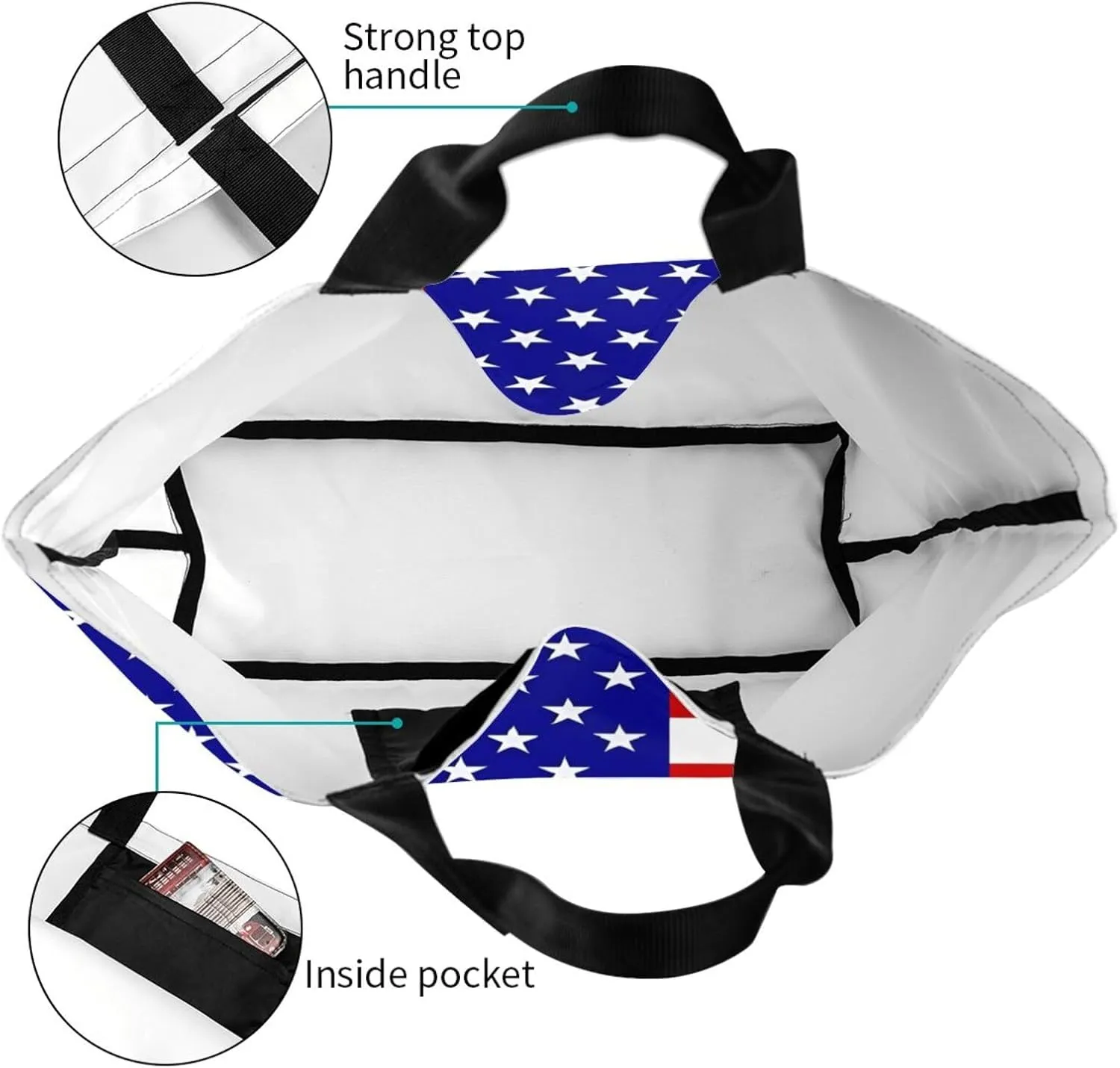 4th of July Tote Bag Women large American flag bag Interior Pocket Reusable Independence day Travel tote bags