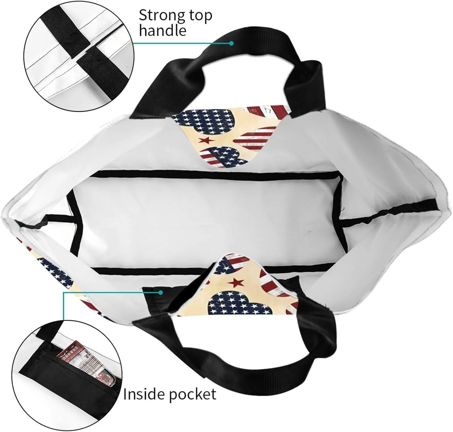 4th of July Tote Bag Women large American flag bag Interior Pocket Reusable Independence day Travel tote bags