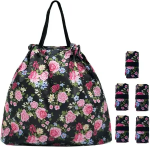 5 Pack Drawstring Foldable Shopping Nylon Bags Deep Floral HRS03