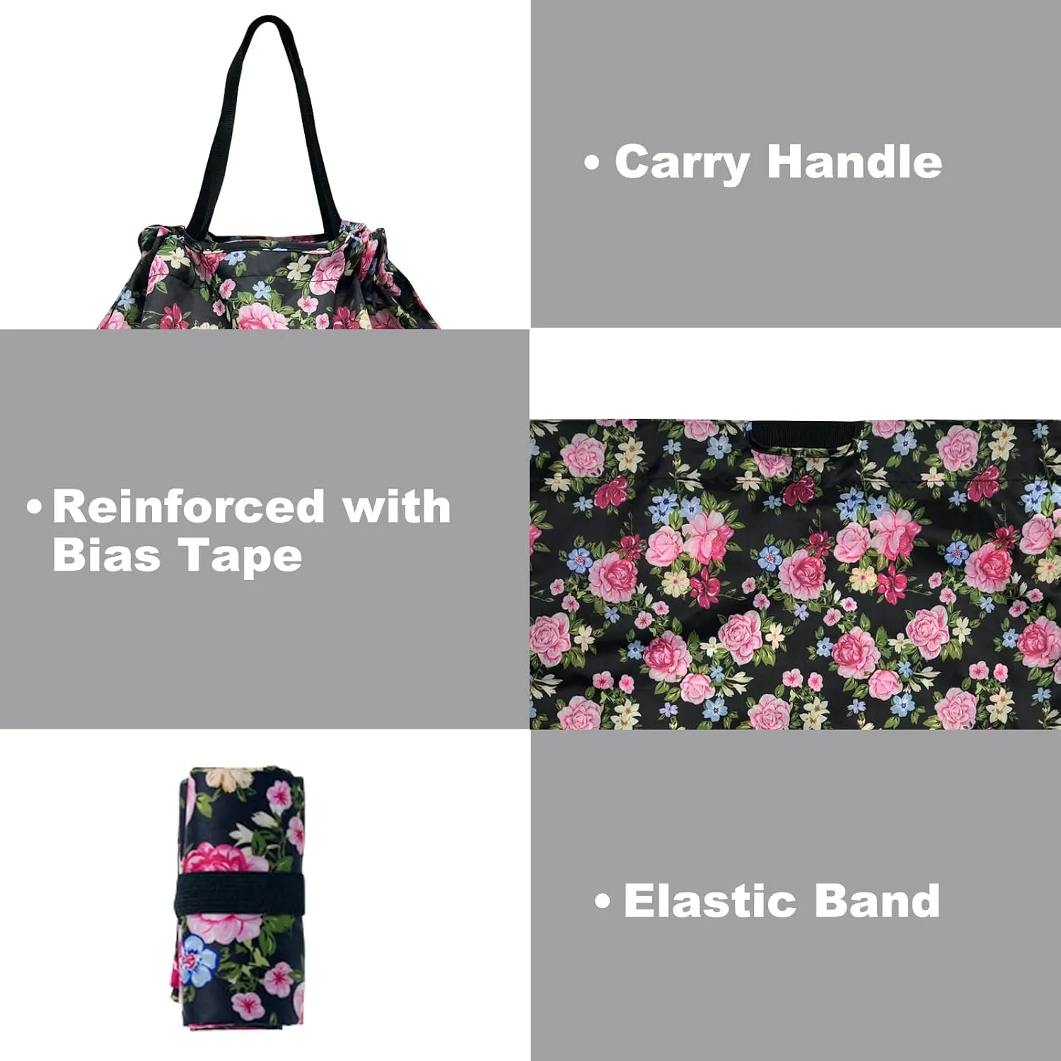 5 Pack Drawstring Foldable Shopping Nylon Bags Deep Floral HRS03