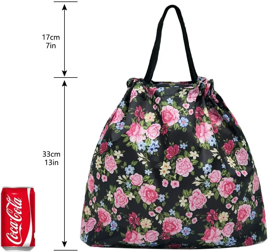 5 Pack Drawstring Foldable Shopping Nylon Bags Deep Floral HRS03