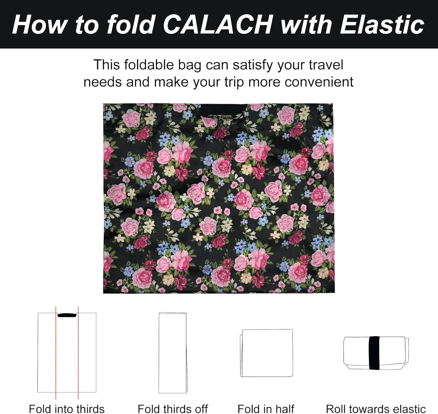 5 Pack Drawstring Foldable Shopping Nylon Bags Deep Floral HRS03