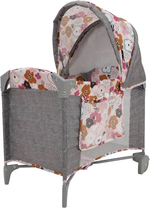 509 Crew: Melange Flora - Deluxe Doll Play Yard - Accessory for Dolls Up to 18", Matching Bag, Wheeled Crib, Removable Canopy, Foldable, Toy Kids 3 